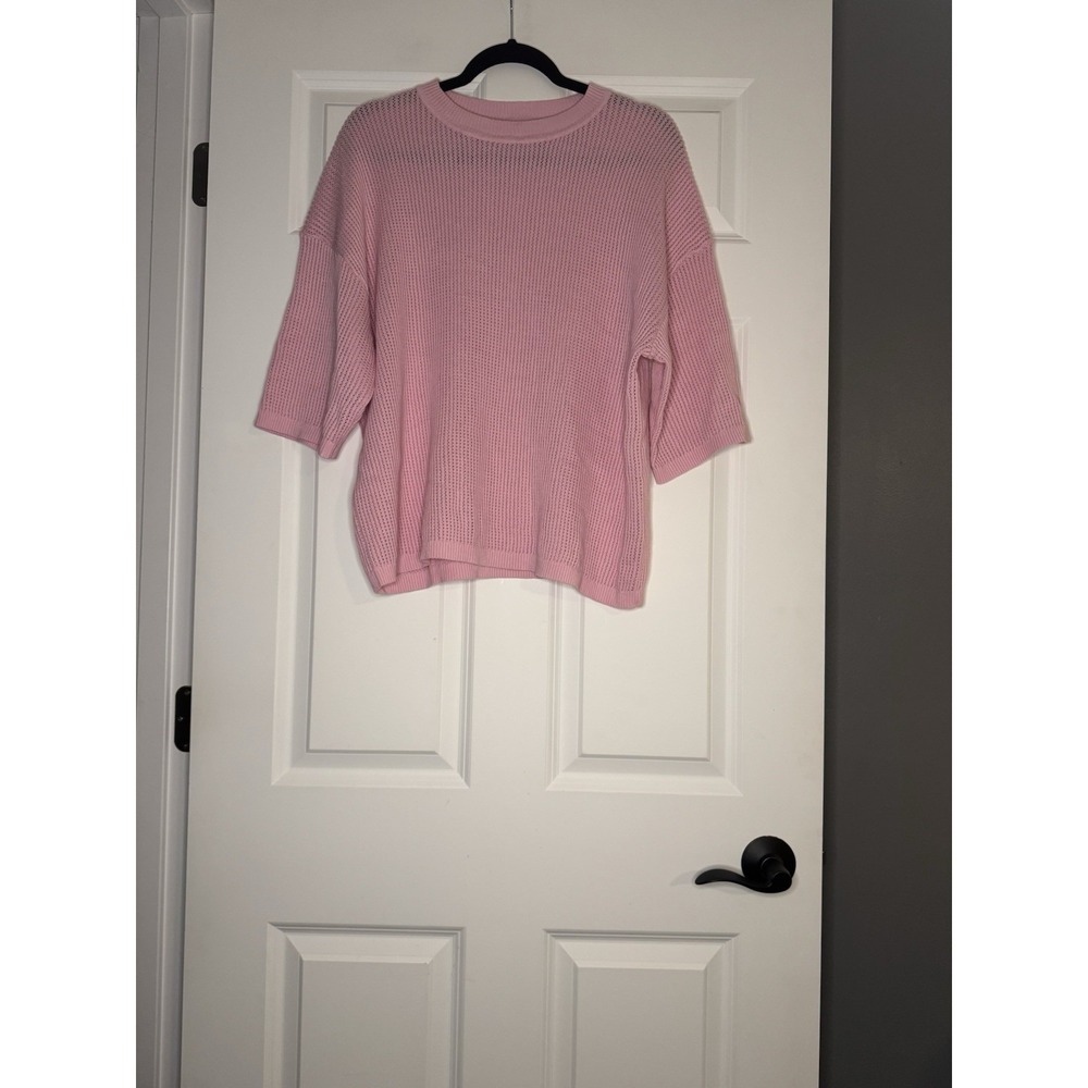 Arach And Cloz Open Stitch Knit Sweater Short Sleeve Xl Pink